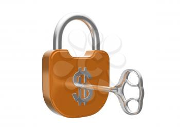 Royalty Free Clipart Image of a Key Locking a Padlock