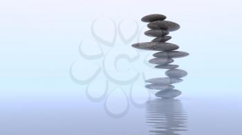 Royalty Free Clipart Image of a Pile of Pebbles on Water