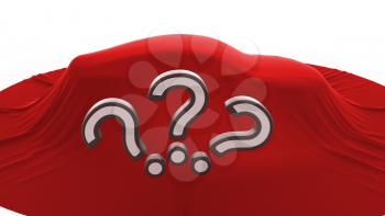 Royalty Free Clipart Image of a Car Covered With Question Marks