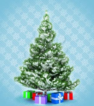 Royalty Free Clipart Image of a Christmas Tree and Presents