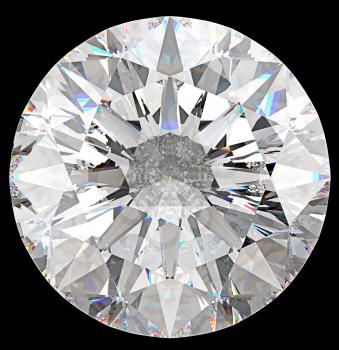 Gemstone: top view of round diamond isolated on black