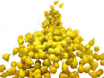 Yellow pears flow with shallow DOF over white background