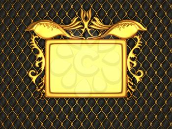 Black leather background with golden stucco moulding frame for caption. Large resolution