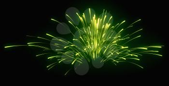 Holiday: green festive fireworks at night over black