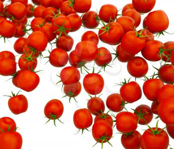 Tasty red cherry tomatoes flow over white (shallow DOF)