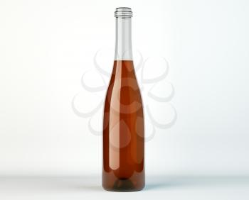 Uncorked bottle of white wine over white studio background