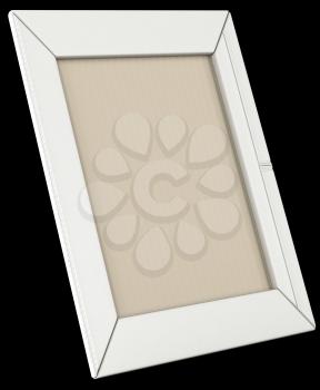 White leather photo frame isolated over black background