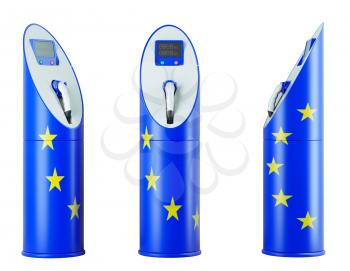 Eco fuel: isolated charging stations with EU flag pattern for electric cars