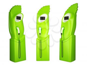 Green transportation: group of charging stations on white