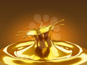 Splash of melted gold metal with waves. Large resolution