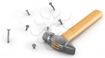 Royalty Free Clipart Image of a Hammer With Nails