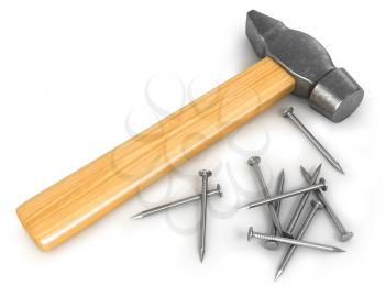 Royalty Free Clipart Image of a Hammer and Nails