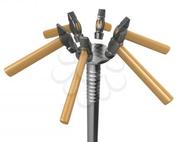 Royalty Free Clipart Image of Small Hammers Hitting a Big Nail