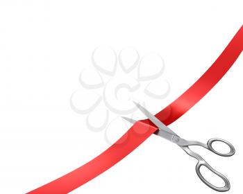 Royalty Free Clipart Image of Scissors Cutting Ribbon