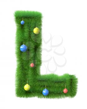 L letter made of christmas tree branches isolated on white background