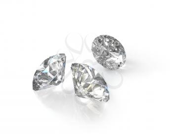 Three round, old european cut diamonds, isolated on white background