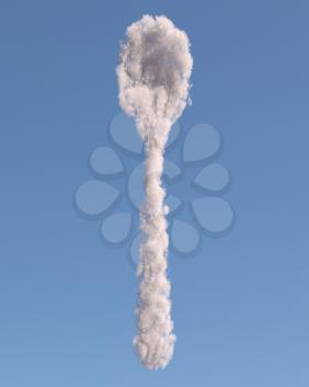 Spoon made of clouds on blue background