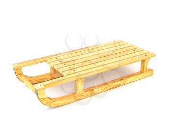 Wooden sled isolated on white background. 3d illustration.