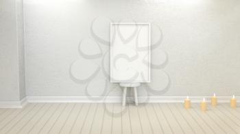 Simple frame with an empty wall. Element of design for presentation. 3D rendering. Mock up