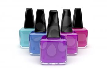 Group of nail polishes on white background