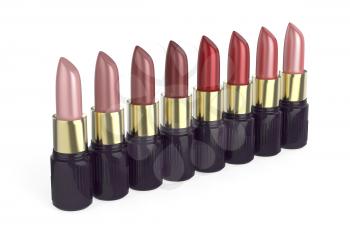 Lipsticks with different colors on white background