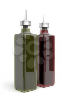 Olive oil and vinegar on white background