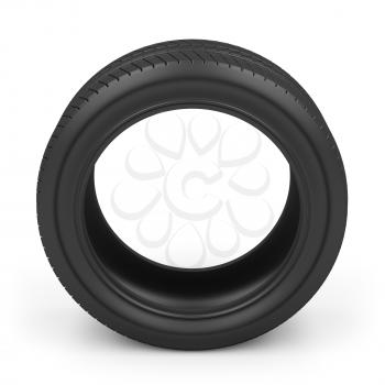Automobile tire on white background