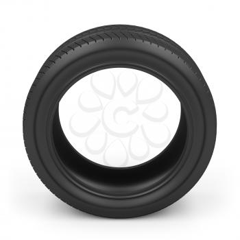 Automobile tire on white background