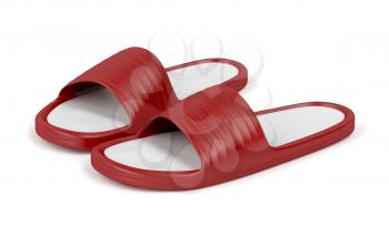 Red rubber slippers on white background