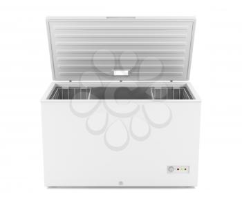 Open chest freezer on white background