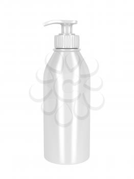 White plastic bottle with pump, used for liquid soap, shampoo and etc.