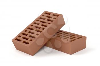 Two red clay bricks on white background