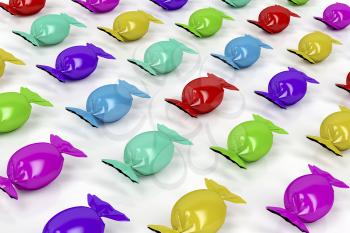 Group of colorful wrapped candies on white background 