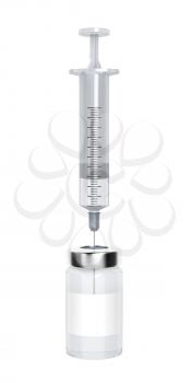 Medical vial and syringe isolated on white background 