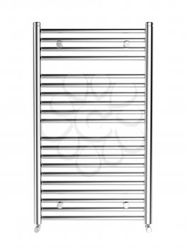Front view of chrome bathroom heater, isolated on white background