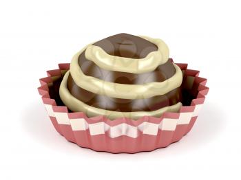 Chocolate praline on white background 