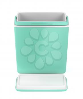 Handheld green refrigerator on white background 