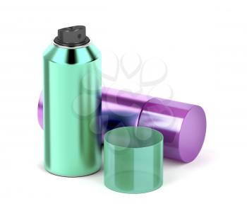 Aerosol spray cans on white background