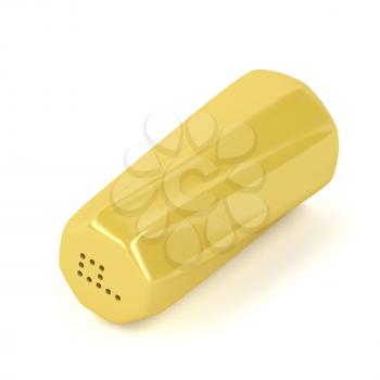 Yellow pepper shaker on white background 