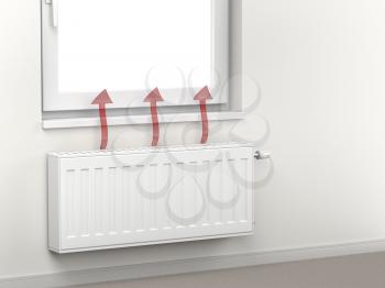 Central heating radiator in the room emitting hot air