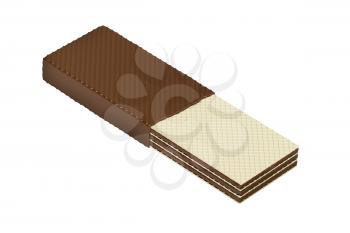 Half covered wafer with chocolate, isolated on white background