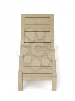 Front view of empty wooden sun lounger on white background