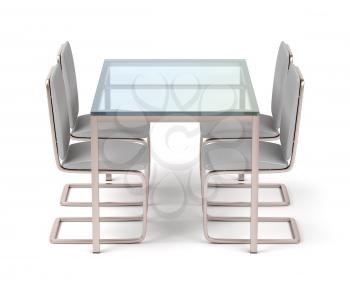Dining table and four chairs on white background