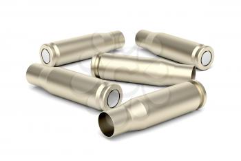 Empty bullet cartridges on white background