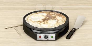 Making a pancake with electric pan in the kitchen