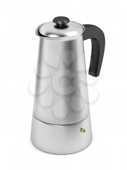 Silver moka pot on white background