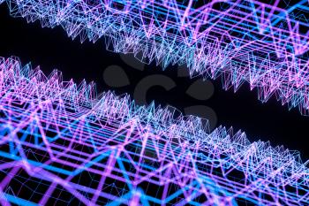 Abstract uneven background, fragments and lines, 3d rendering. Computer digital drawing.