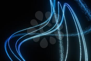 Blue glowing particles, abstract background, 3d rendering. Computer digital drawing.