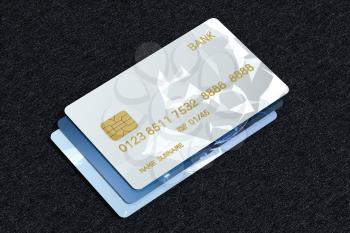 Pile of bank card with black background, 3d rendering. Computer digital drawing.