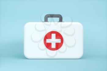 Medical kit and emergency medical equipment with white background,3d rendering. Computer digital drawing.